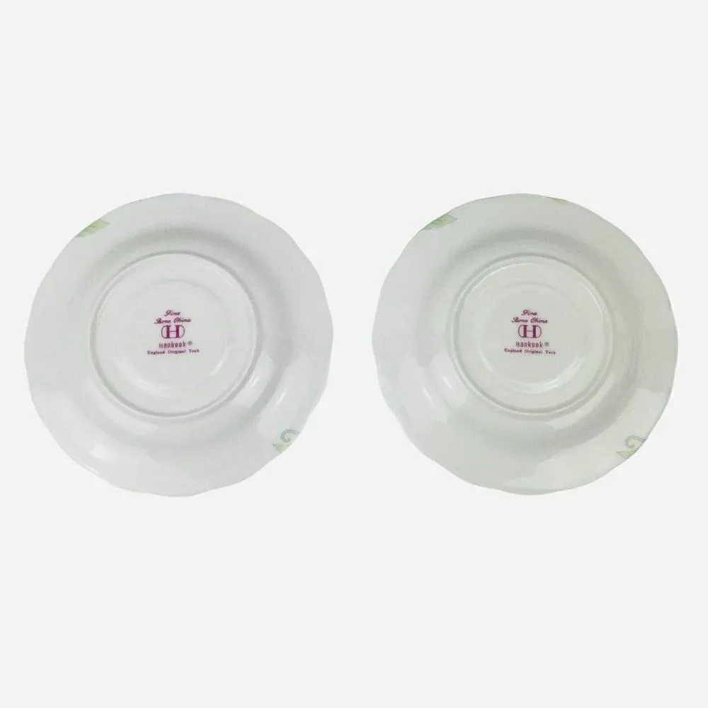Hankook Bone China England Original Tech Teacup Saucers 2 Sets Korea NIB Floral